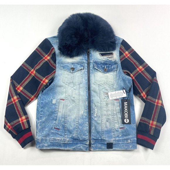 Makobi | Jackets & Coats | Makobi Mens Small Blue Faux Fur Plaid 